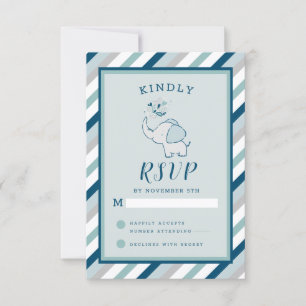 Marine Mint & Grey Cute Elephant Baby Girl RSVP