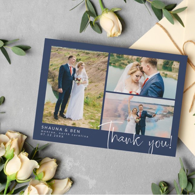 Marine Modern Mariage 3 Photo Collage Merci (Créateur téléchargé)
