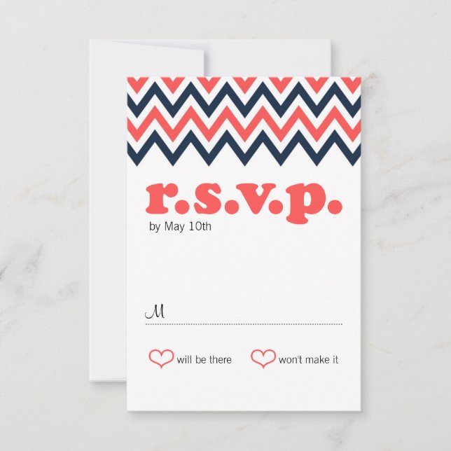 Marine moderne et Coral Chevron & Lovebirds RSVP (Devant)