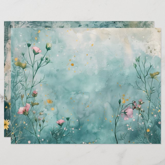 Marine Océan Nautique Turquoise bleu papier à rebu (Devant / Derrière)