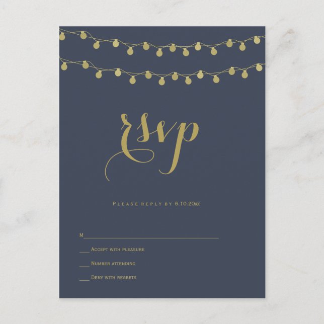 Marine or moderne lumières mariage rsvp cartes pos (Devant)