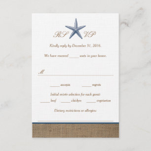 Marine Starfish Burlap Beach Wedding Cartes RSVP