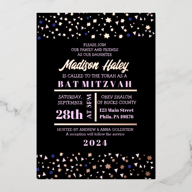Marine Stars Bar Bat mitzvah Invitation Gold Inlay (Recto)