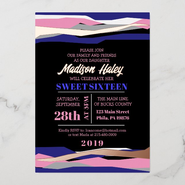 Marine Sweet sixteen rose 16 Invitation Rose or (Recto)