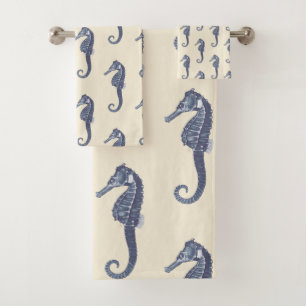 Marine Vintage moderne Bleu Seahorse sur crème bei
