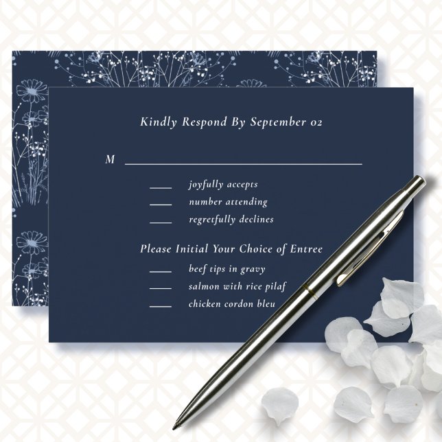 Marine White Fleur sauvage Menu Sélection Mariage  (Créateur téléchargé)