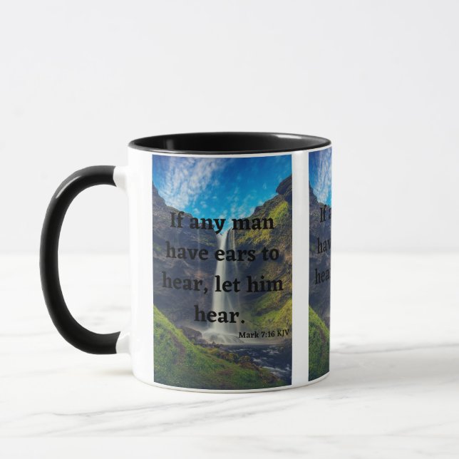 Mark 7:16 KJV Bible Écriture Pic Mug à deux tons (Gauche)