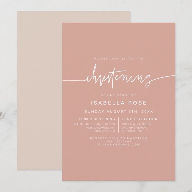 MARLO Boho Blush Rose Christening Invitation (Devant / Derrière)