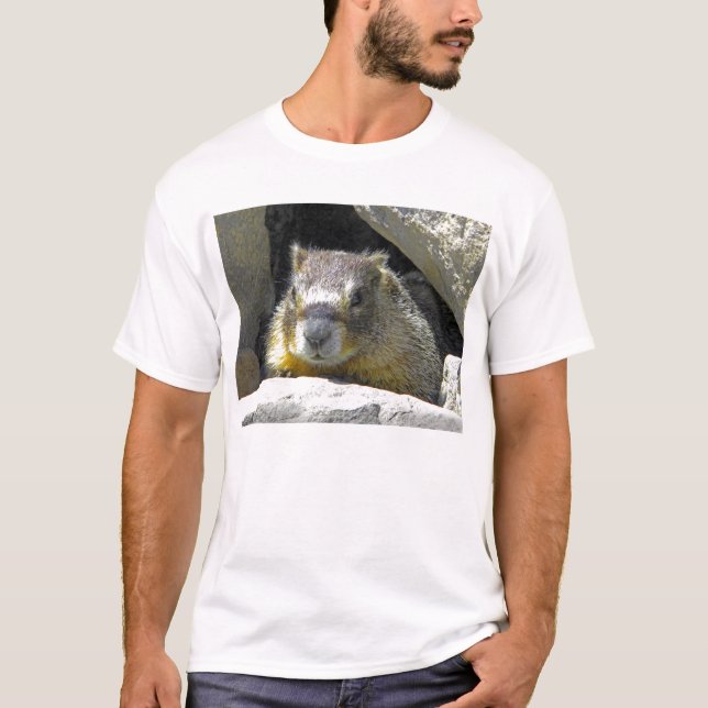 Marmot dans le T-shirt de repaire de roche (Devant)
