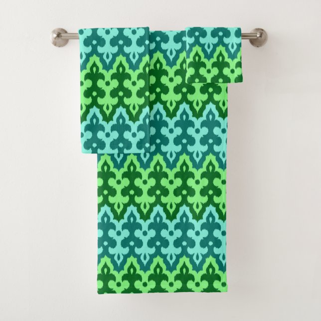 Marocaine Ikat Damask, Turquoise & Jade Green (En situation)