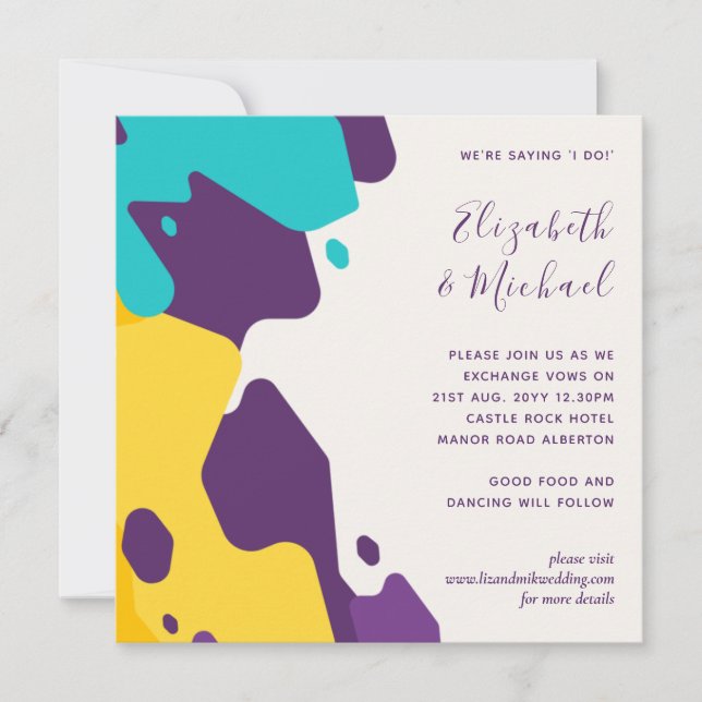 Maroon Abstrait Futuriste - Invite Mariage Turquoi (Devant)