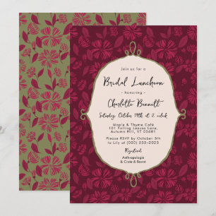Maroon Automne Floral Bridal Luncheon Invitation