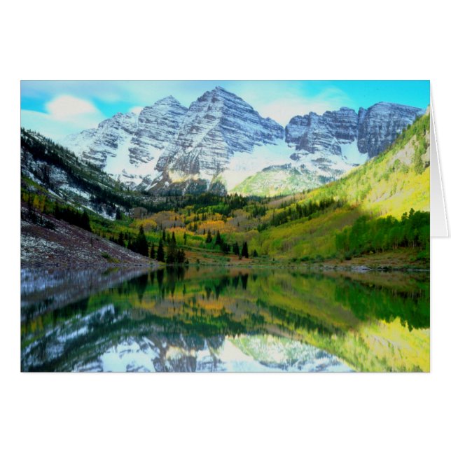 Maroon Bells se reflétant dans le lac Maroon (Devant horizontal)