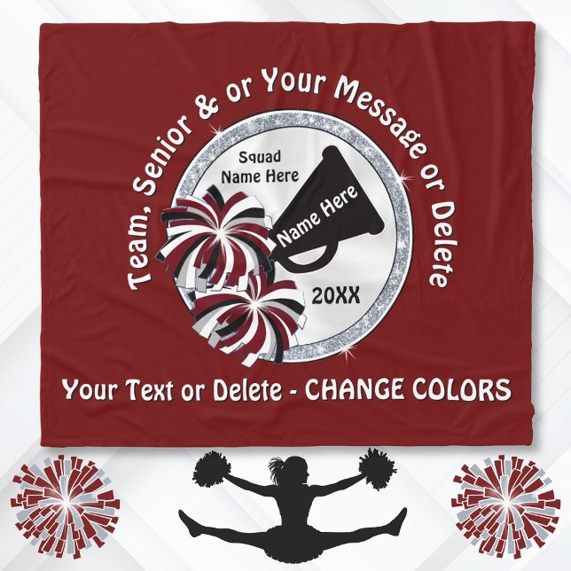 Maroon, Blanc, Noir Couvertures Personnalisées (Personalized Cheerleading Blankets. Senior Night Cheer Gifts. Cheer Squad Gift Ideas. Maroon, Silver)