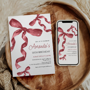 Maroon Coquette Bow Invitation Anniversaire
