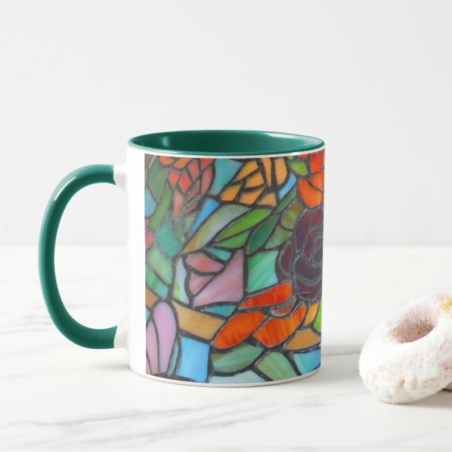 Maroon en verre tendu Rose floral Mug de café (Avec donut)