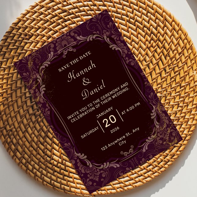 Maroon et Gold Elegant Wedding Invitation (Créateur téléchargé)