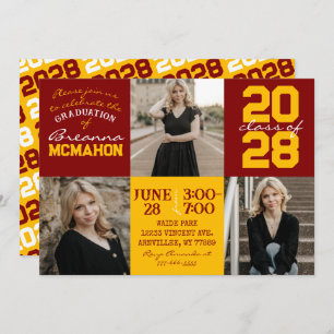Maroon & Gold 3 Photo Graduation Invitation