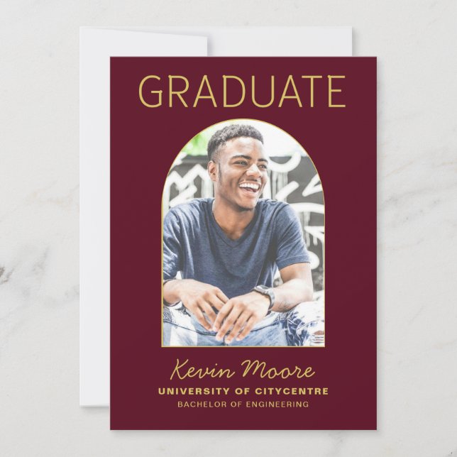 Maroon Gold Arch Photo Graduation Invitation (Devant)
