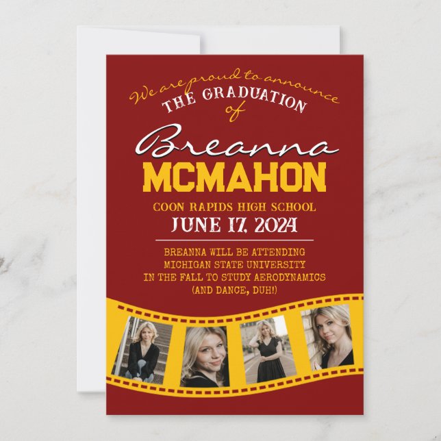 Maroon & Gold Filmstrip Graduation Faire-part (Devant)