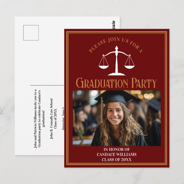 Maroon Gold Law School Graduation Party Invitation (Devant / Derrière)
