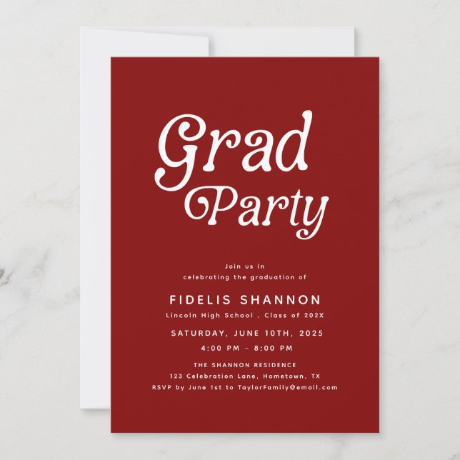 Maroon Grad Party Retro Graduation Invitation (Devant)