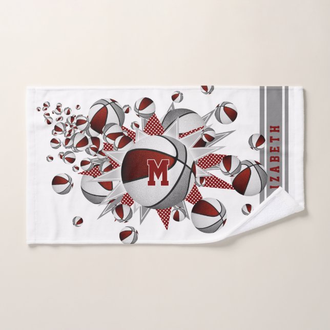 maroon gris basketballs stars filles monogrammed (Serviette à main)