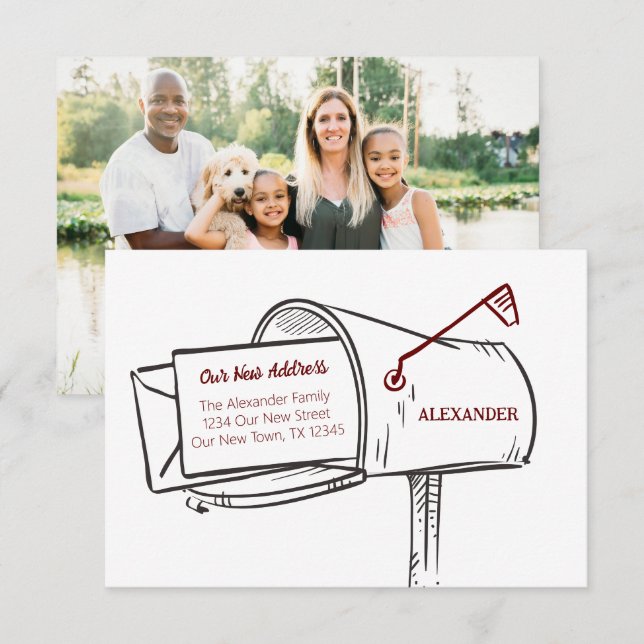 Maroon Notre Nouvelle Adresse Boîte Aux Lettres Dé (Devant / Derrière)