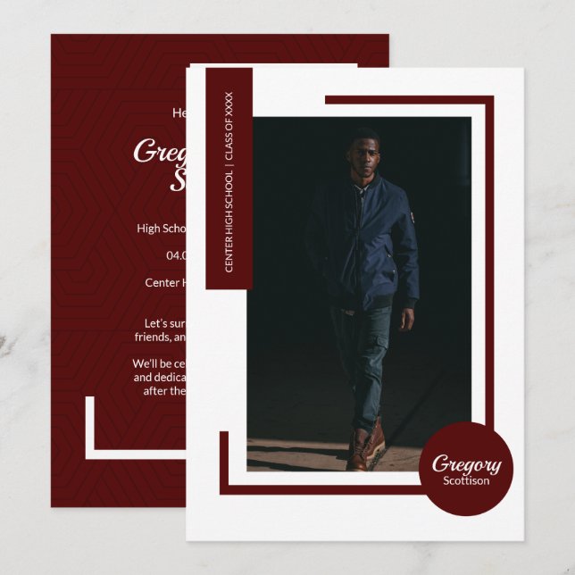 Maroon Photo Ultra Modern Photo Invitation (Devant / Derrière)