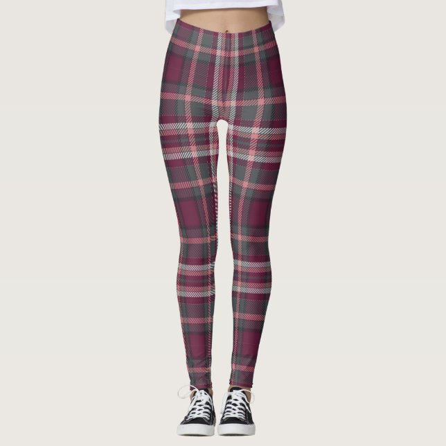 Maroon Plaid Les Leggings Féminins (Devant)