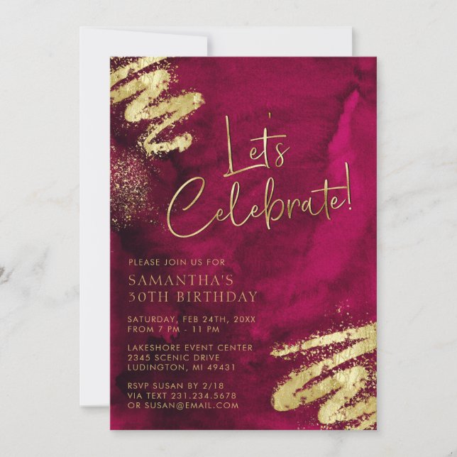 Maroon Rouge et or Invitation d'anniversaire (Devant)
