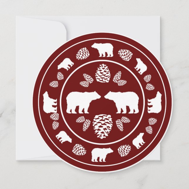 Maroon rustique ours nuptiale invitation ronde dou (Devant)