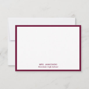 Maroon School Colors Professeur Merci Cartes de no