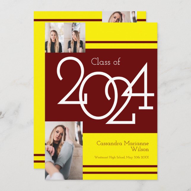 Maroon Yellow School Colour Faire-part de graduati (Devant / Derrière)