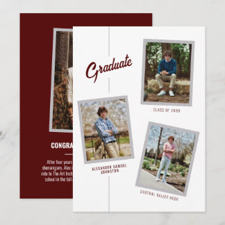 Marooon Angled 4Photo Graduation Faire-part