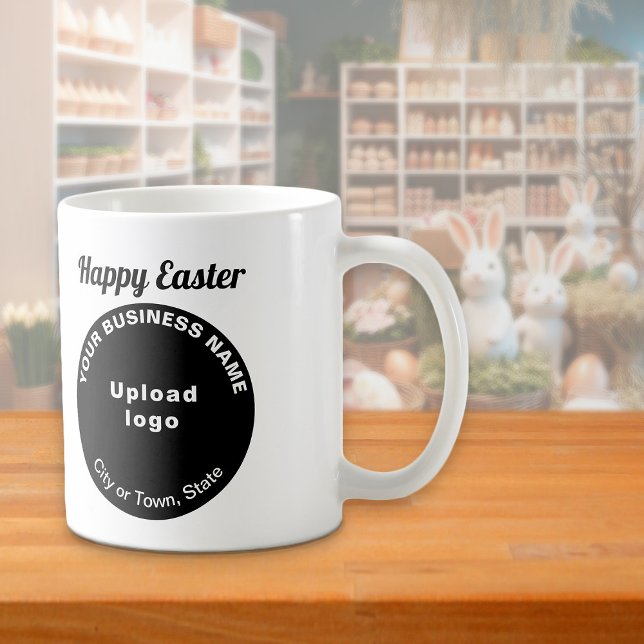 Marque Black Business | Pâques | Mug (Mug with Easter greeting and black round shape business brand)