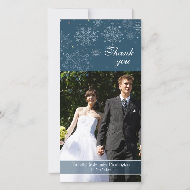 Marque bleu flocons de neige mariage d'hiver merci (Devant)