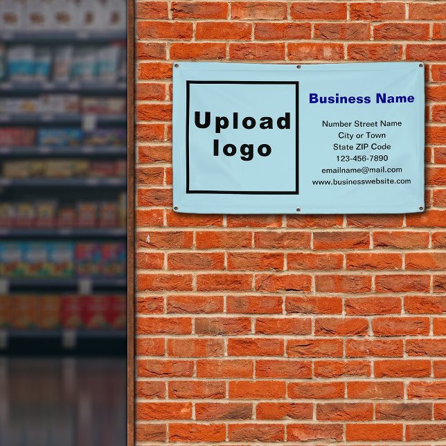 Marque commerciale sur bannière bleu clair (Light blue banner with your business brand)