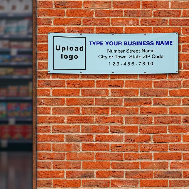 Marque commerciale sur bannière Longue Bleue Lumiè (Light blue long banner with your business brand)