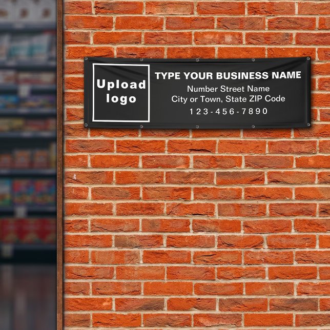 Marque commerciale sur bannière longue en noir (Black long banner with your business brand)