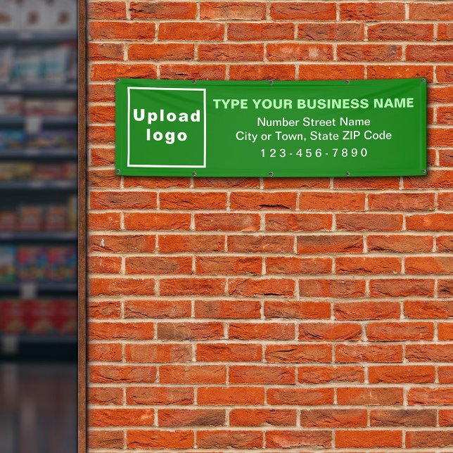 Marque commerciale sur bannière longue verte (Green long banner with your business brand)