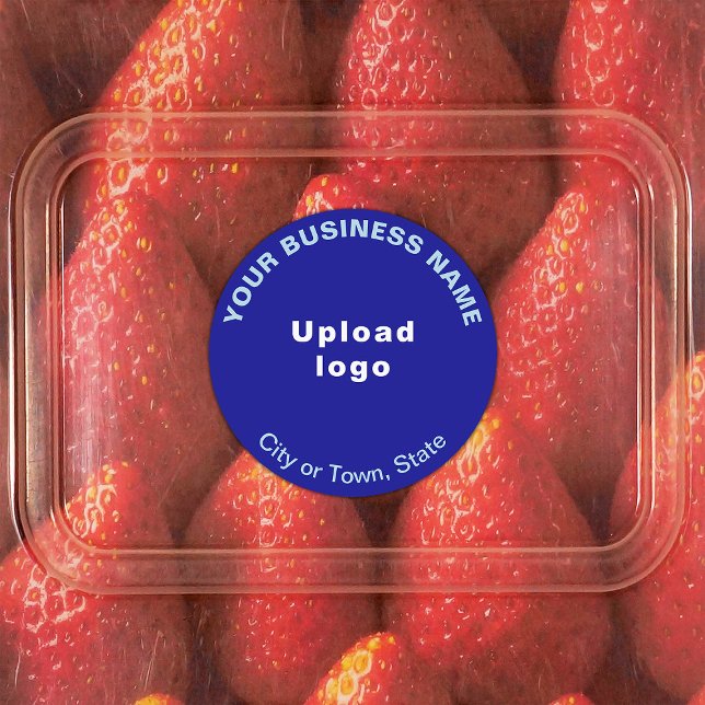 Marque commerciale sur Étiquette adhésif rond bleu (Blue round adhesive label with your business brand)