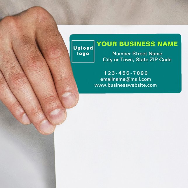 Marque commerciale sur une étiquette d'expédition  (Teal green shipping label with your business brand)