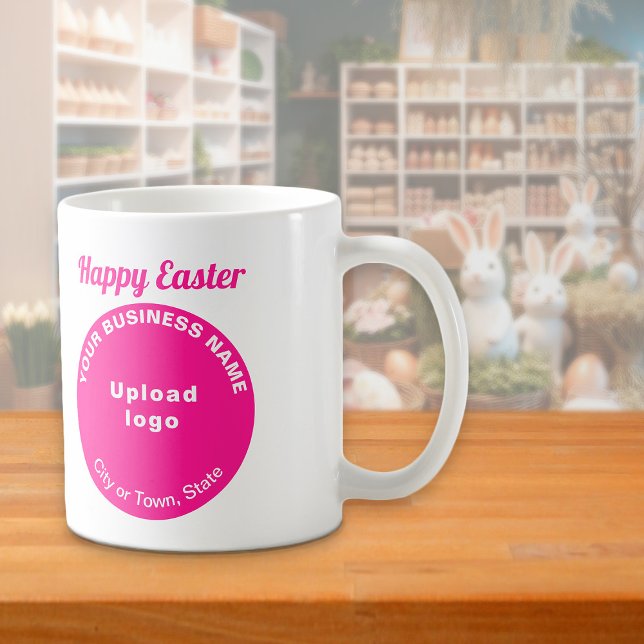 Marque d'affaires rose | Pâques | Tasse (Mug with Easter greeting and pink round shape business brand)
