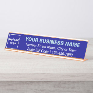 Marque d'affaires sur Bleu Long Desk Nom Plaque