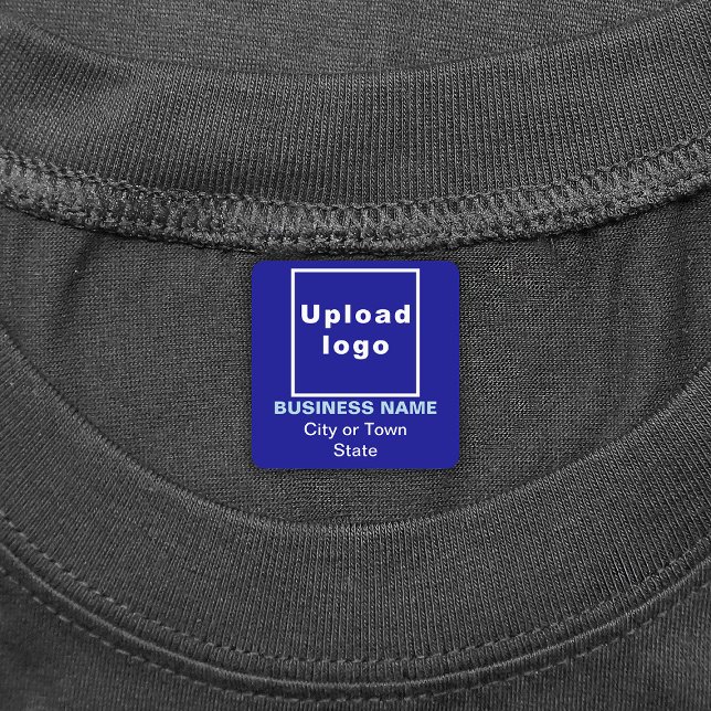 Marque d'affaires sur Carré bleu Fer sur Étiquette (Blue square iron on label with your business brand)