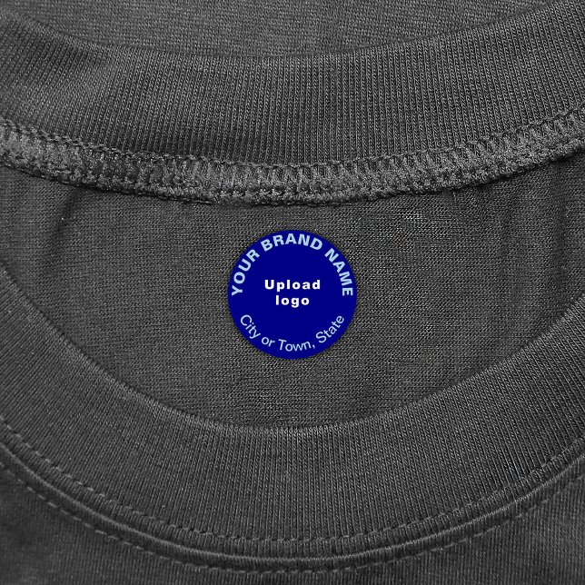 Marque d'affaires sur Étiquette de vêtements ronds (Small blue round clothing label with your business brand)