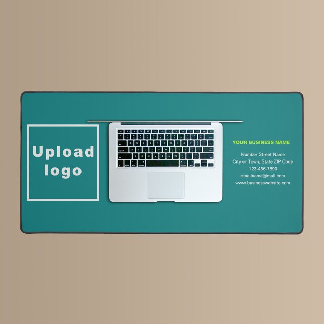 Marque d'affaires sur le Mat Turquoise de bureau v (Build brand name awareness. Your business brand on teal green desk mat.)
