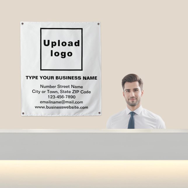 Marque d'affaires sur Tapisserie blanche (Business brand on white tapestry in reception.)