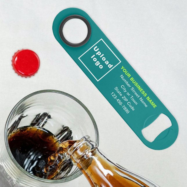 Marque d'affaires sur Turquoise Green Bottle Opene (Build brand name awareness. Your business brand on teal green long bottle opener.)